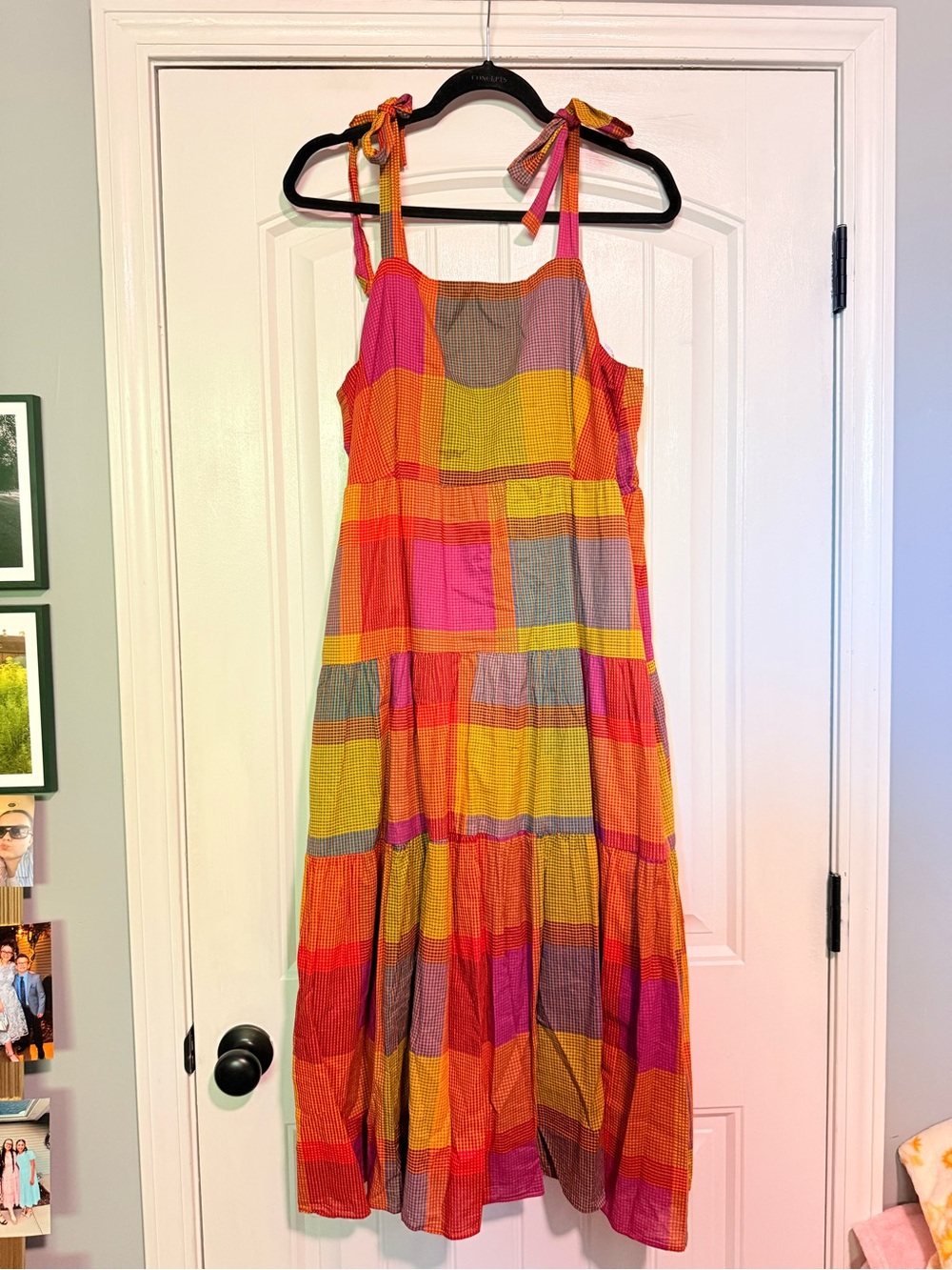 Time and Tru Multicolor Plaid Tie-Shoulder Sundress